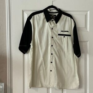 Harley-Davidson Men's Black and Cream Button Down Shirt
